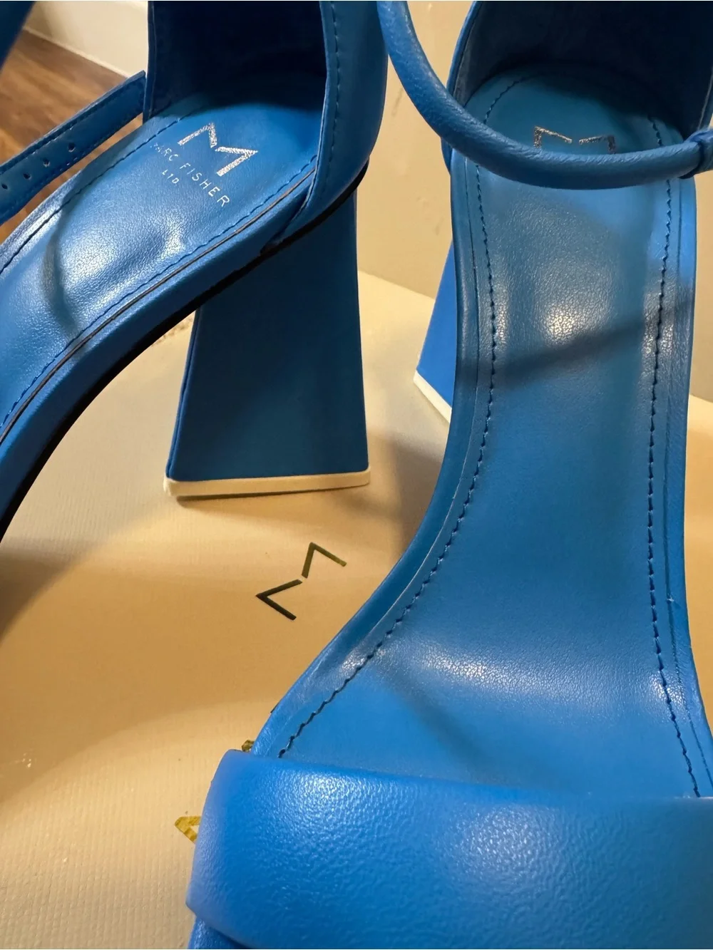 Marc Fisher Bright Blue Ankle-Strap Block Heel Sandals - Picture 2 of 7